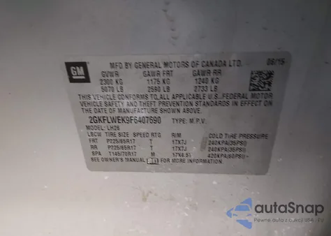 2015 GMC Terrain Sle-2 from USA, damaged, VIN 2GKFLWEK9F6407690
